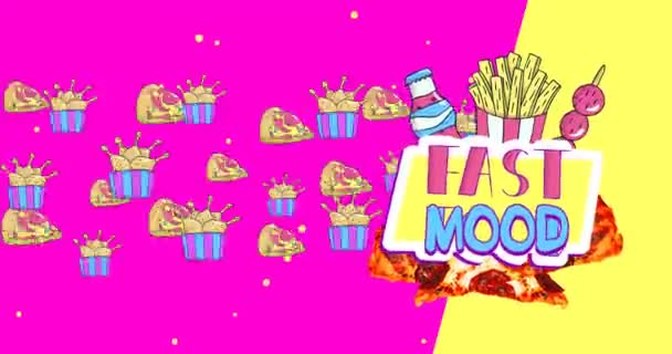 Mode animatie ontwerp. Collage "Fast mood" Fast food concept kunst — Stockvideo