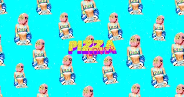 Animación mínima fast food art. Chica pizza patrón de diseño amante — Vídeos de Stock