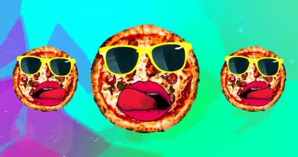 Minimális mozgástervezés. Pizzabarát. Pizzafüggők. Pizza hipster karakter — Stock videók