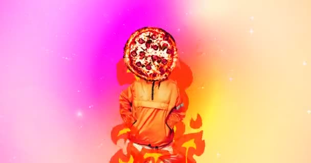 Mode animatie ontwerp. Dansende Pizza Collage. Fast food kunst. Broodachtergrond — Stockvideo