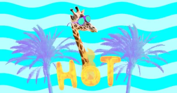 Design minimale del movimento. Giraffa in vacanza. Beach party umore — Video Stock