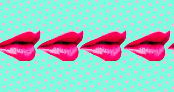 Ελάχιστος σχεδιασμός κίνησης. Ροζ χείλη φιλιά. Διασκεδαστική τέχνη — Αρχείο Βίντεο