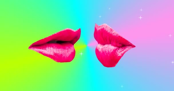 Diseño de movimiento mínimo. Besos de labios rosados. Concepto de amor — Vídeos de Stock