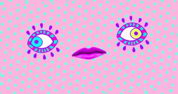 最小限のモーションデザインアート。変な目と唇 — ストック動画