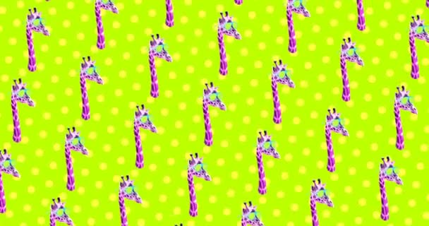 Motion seamless pattern design. Giraffe in sunglasses. Minimal animals fun art — Stock Video