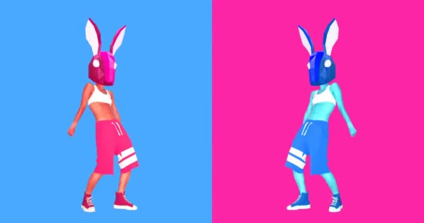 Minimalny projekt animacji. Dwa rytmicznie tańczące króliki. Wykorzystanie do zabawnych gifów — Wideo stockowe