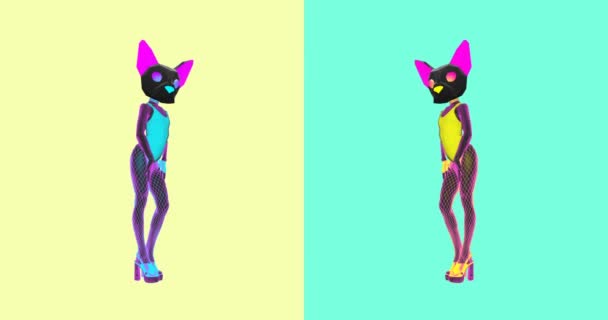 Diseño minimalista de animación. Conjunto de Gif. Sexy Kitty bailando. Ideal para pantallas de discoteca y divertidos gifs . — Vídeos de Stock