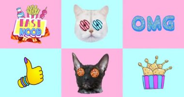 Minimum animasyon gif seti. Tek boynuzlu at havası. Unucorn komik gif karakterleri.