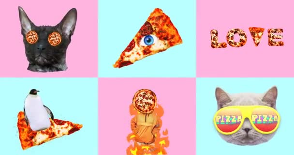 Minimal animasjonskunst. Gif Set Pizza Lover. Pizza Mood. Bruk for morsomme talenter – stockvideo