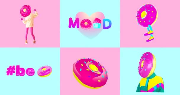Animazione minimale art. Gif Set amante delle ciambelle. Donut Mood. Utilizzare per gif divertenti — Video Stock