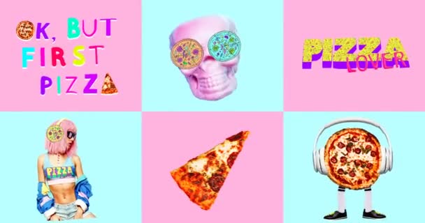Animatie gif ingesteld. Pizza verslaafde, Pizza minnaar. Grappige Pizza minimale karakters. — Stockvideo