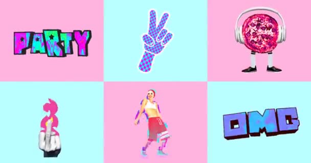 Animación fiesta gif conjunto. Fiesta hipster estado de ánimo. Personajes gif mínimos . — Vídeos de Stock