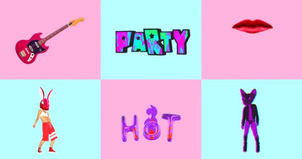 Motion design art. Minimal party gif set. Use funny gif for party stuff — Stock Video