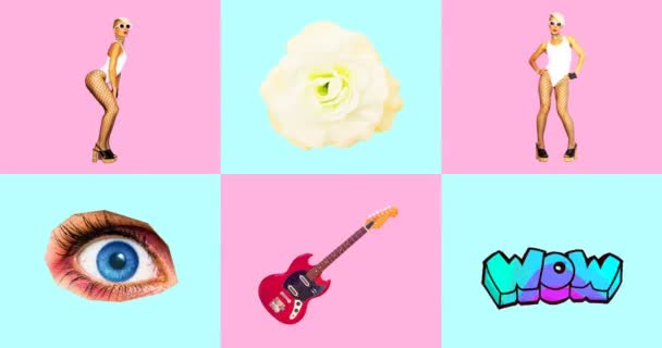 Minimal animasi desain seni. Gif set Rock Mood. Gadis Rock — Stok Video