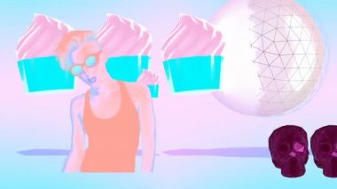 Minimum animasyon gif sanatı. Vanilya soyutlama dünyasındaki hippi kız