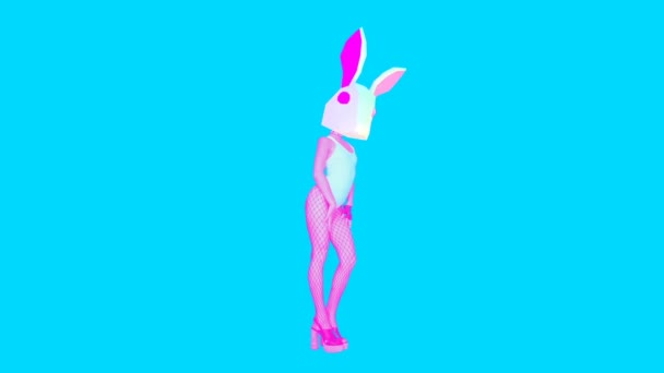 Мультипликация. Сексуальный кролик на синем фоне — стоковое видео