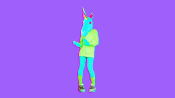 Animation gif art. Dancing Dj Colorful Unicorn — Stock Video