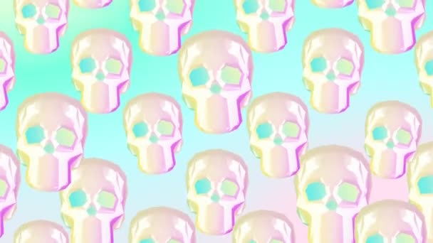 Moción de moda gif art. Calavera de patrón 3d. vibraciones musicales dinámicas. tendencias pastel — Vídeo de stock