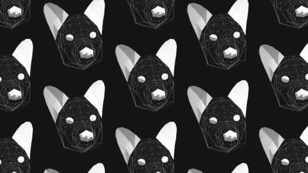 Minimalna animacja gif art. Wzór twarzy kojota 3D. Wibracje mody czarnej — Wideo stockowe