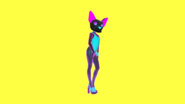 Animering minimal gif design. Dansande sexig Kitty Night klubbning stil — Stockvideo