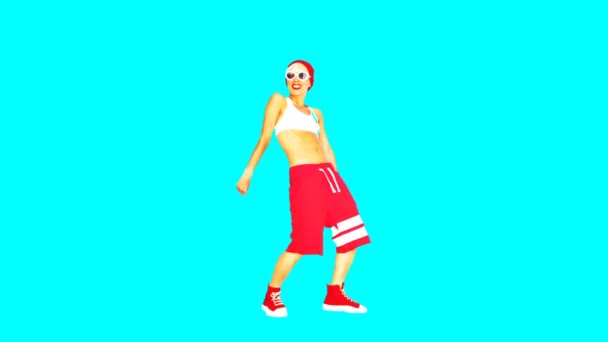 Κινούμενα σχέδια minimal gif. Χορεύοντας Happy Girl Urban στυλ δρόμο — Αρχείο Βίντεο