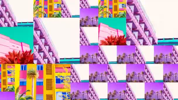 Animatie Slide Show ontwerp. Planten op roze en Architectuur Kaleidoscoop mix — Stockvideo