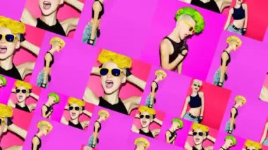 Animasyon Slayt Şovu tasarımı. Moda Sarışın Kaya Tarzı. Müzik arkaplanı için ideal