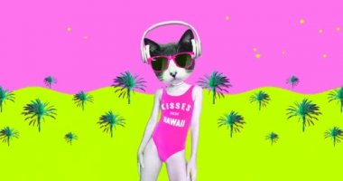 Animasyon gif tasarımı. En az sanat eseri. Tatil modası Kitty.