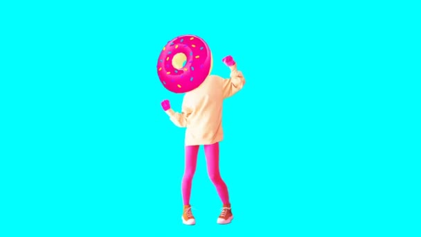 Design de animação mínima. Dançarina Donut Girl. Humor de donut. Fast food gif art — Vídeo de Stock