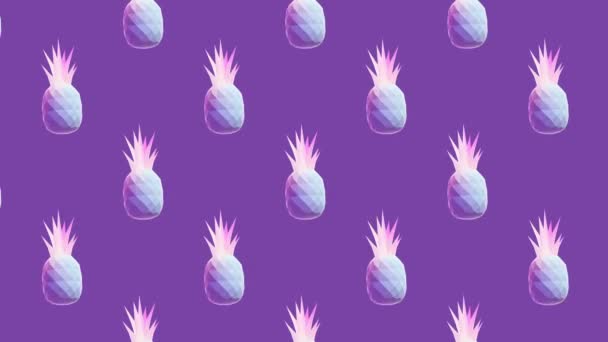 Gif animatie kunst. 3d ananas patroon op paarse achtergrond — Stockvideo