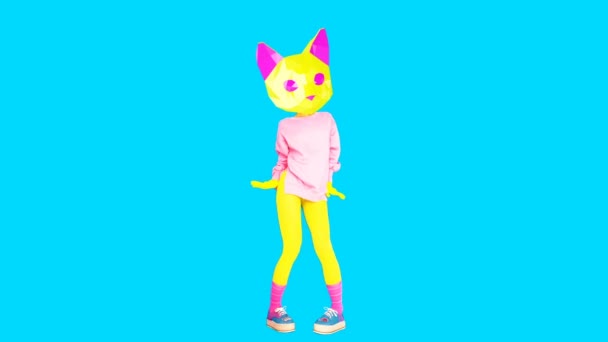 Gif animation art. Fashion 3d Kitty dancing. Cat power concept — Stock Video