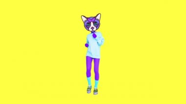 Animasyon minimum gif sanatı. Kedicik spor kızı.