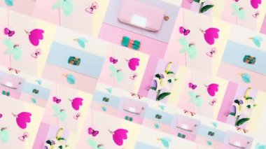 Motion Slide Show tasarımı. Şık aksesuarların karışımı. Pastel trendler. Düz yatıyordu. Moda günlüğü için mükemmel ekran koruyucu