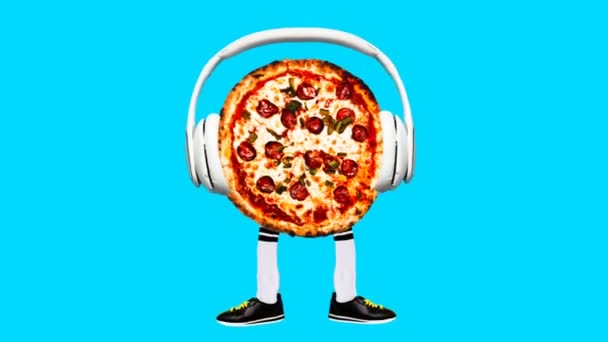 Diseño de animación contemporánea. Pizza Dj. Pizza amante arte divertido — Vídeos de Stock