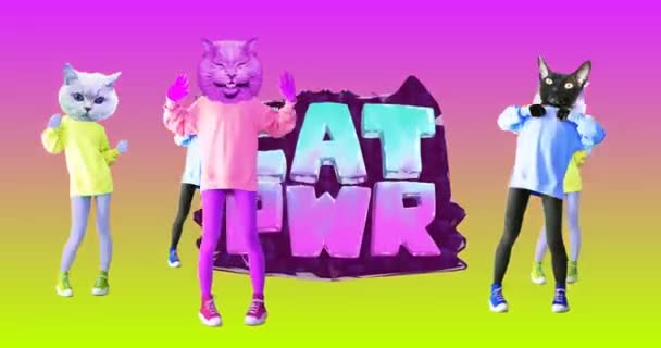 Minimal animation gif design. Dancing Kitty power — Stock Video