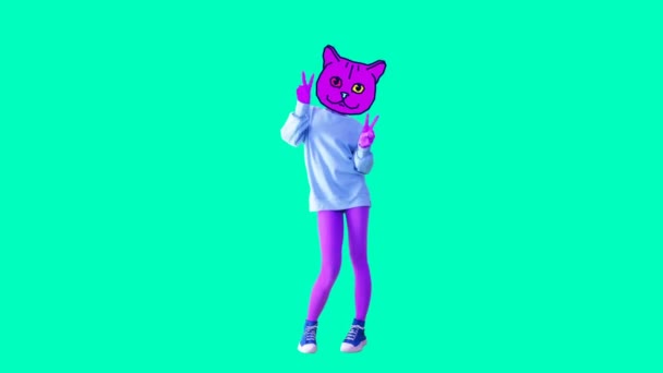 Motion diseño gif mínimo. Gatito bailarín divertido — Vídeos de Stock