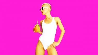Minimum animasyon gif sanatı. Sarışın Kız Parti Moda Sahili