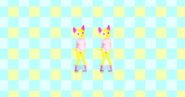 Diseño de animación mínima. Vintage look Kitty bailando — Vídeos de Stock