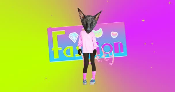 Animationsgif-Design. Pretty Fashion Kitty tanzt. Stilvolle Stimmung — Stockvideo