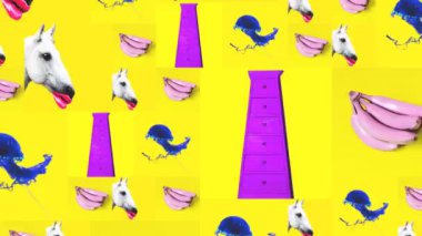 Animasyon Fotoğraf Kaydırağı Şovu tasarımı. Modern hipster kolajını karıştır. Asgari renk kavramı. Sarı kreativevibes