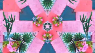 Motion Creative Art. Pembe Kaleydoskopta bitkiler. Moda bitkisi konsepti