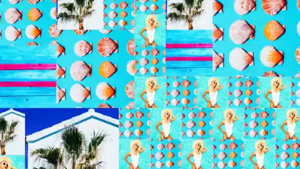 Motion Slide Show design. Mix travel vacation photo. Beach Girl fashion concept — Stock Video