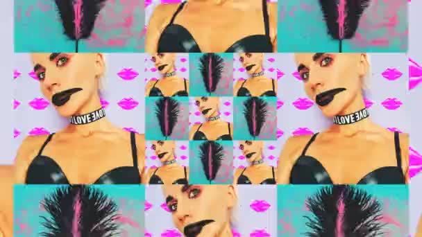 Animation Photo Diaporama design. Élégant Hipster Girl dans les accessoires de mode et un minimum d'art plat laïc. Ambiance glam