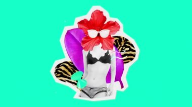 Gif animasyon sanat kolajı. Moda Sahili Kadını Tropikal ruh hali