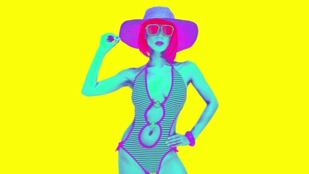 Gif minimale mode kunst. Stranddame. Vakantie tijd — Stockvideo