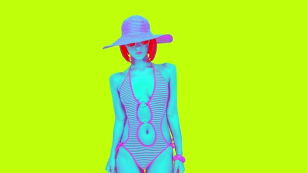 Arte de moda minimalista Gif. Beach Lady. Tiempo de vacaciones Glamour — Vídeos de Stock