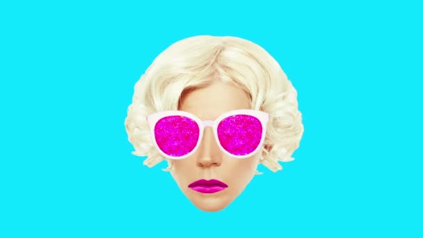 Arte de moda minimalista Gif. Moda retro rubia divertida cabeza — Vídeos de Stock