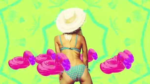 Mode animatie ontwerp. Dansen meisje strand vibes — Stockvideo