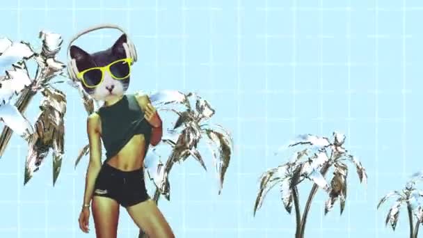 Design de animação de moda. Dança Kitty Beach fundo — Vídeo de Stock