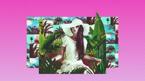 Fashion animation design. Vintage girl Tropical chill out — Stock Video